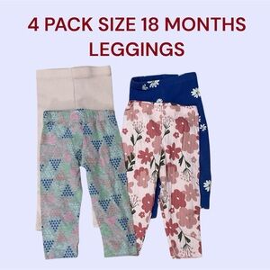 4 PACK GIRLS SIZE 18 MONTHS LEGGINGS BY VARIOUS DESIGNERS.  PREVIOUSLY LOVED.